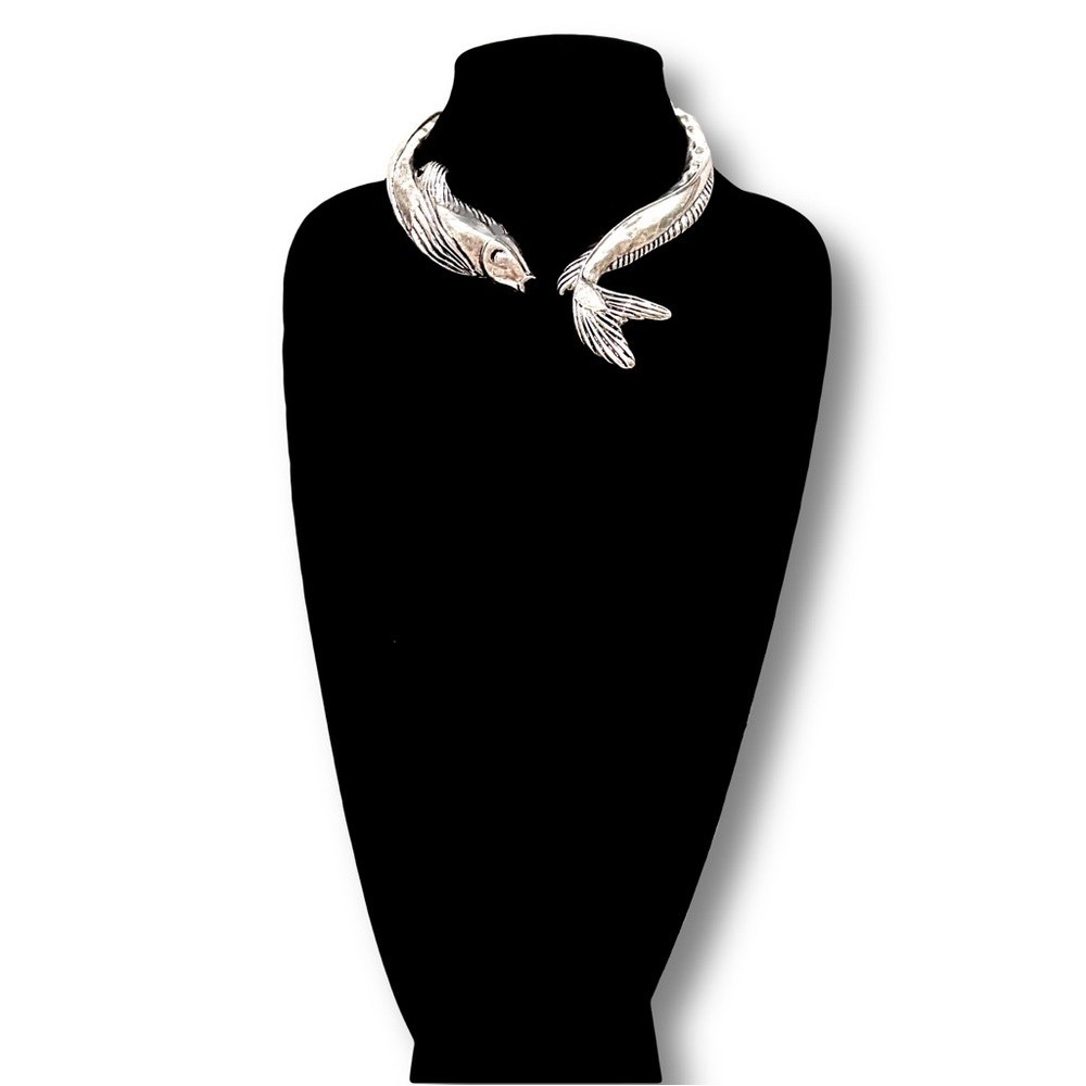 Zara Silver Koi Fish Collar Necklace New - Picture 2 of 8